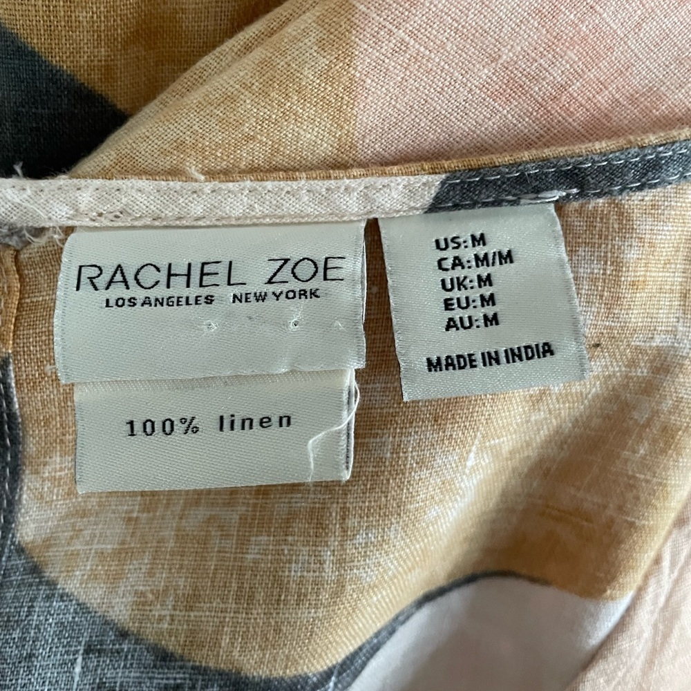 Rachel Zoe Women’s 100% Linen Summer Shift Dress Size Large Peach/Gray Abstract - Picture 4 of 4